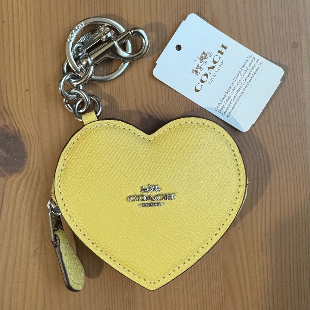 NWT Coach Heart Bag Charm Keychain in Yellow