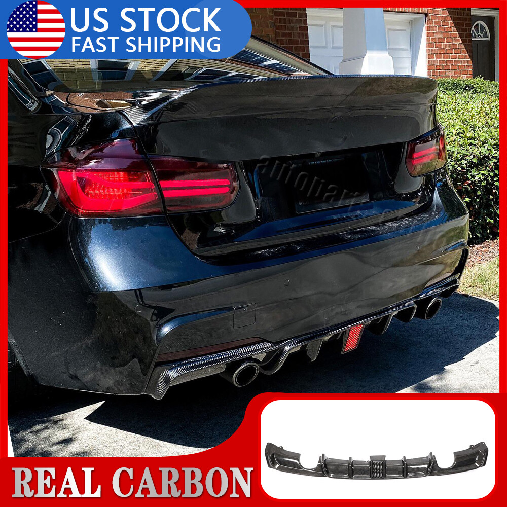 REAL CARBON Rear Bumper Diffuser Lip W/Light For BMW F30 F35 320i M Sport 12-18