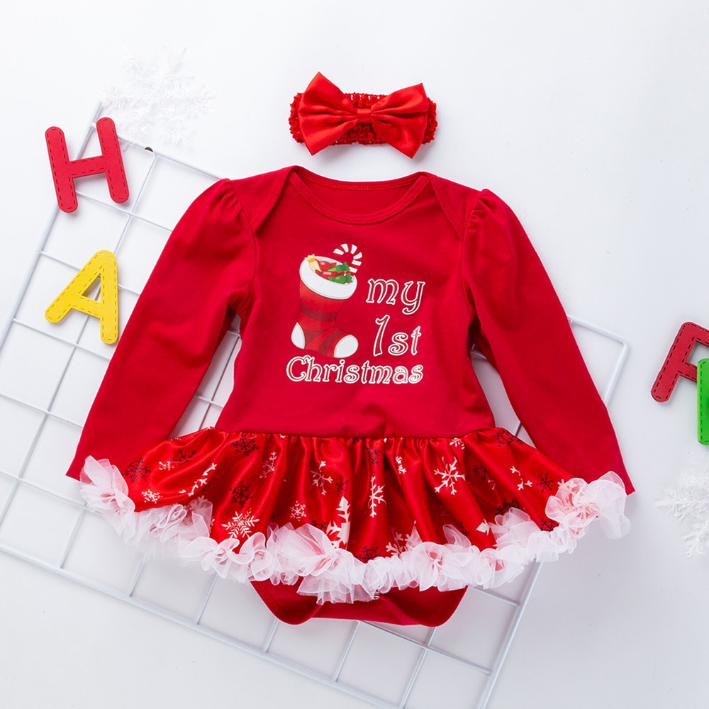 Newborn Baby Girls Christmas Costume Dress Outfits Infant Xmas Party Romper 2PCS