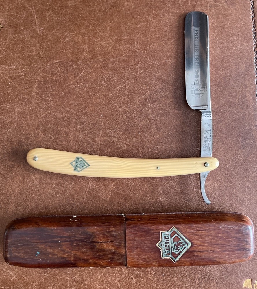 Vintage PUMA Straight Razor – “Friseur Freund No. 1” Wood Case 1950-60s