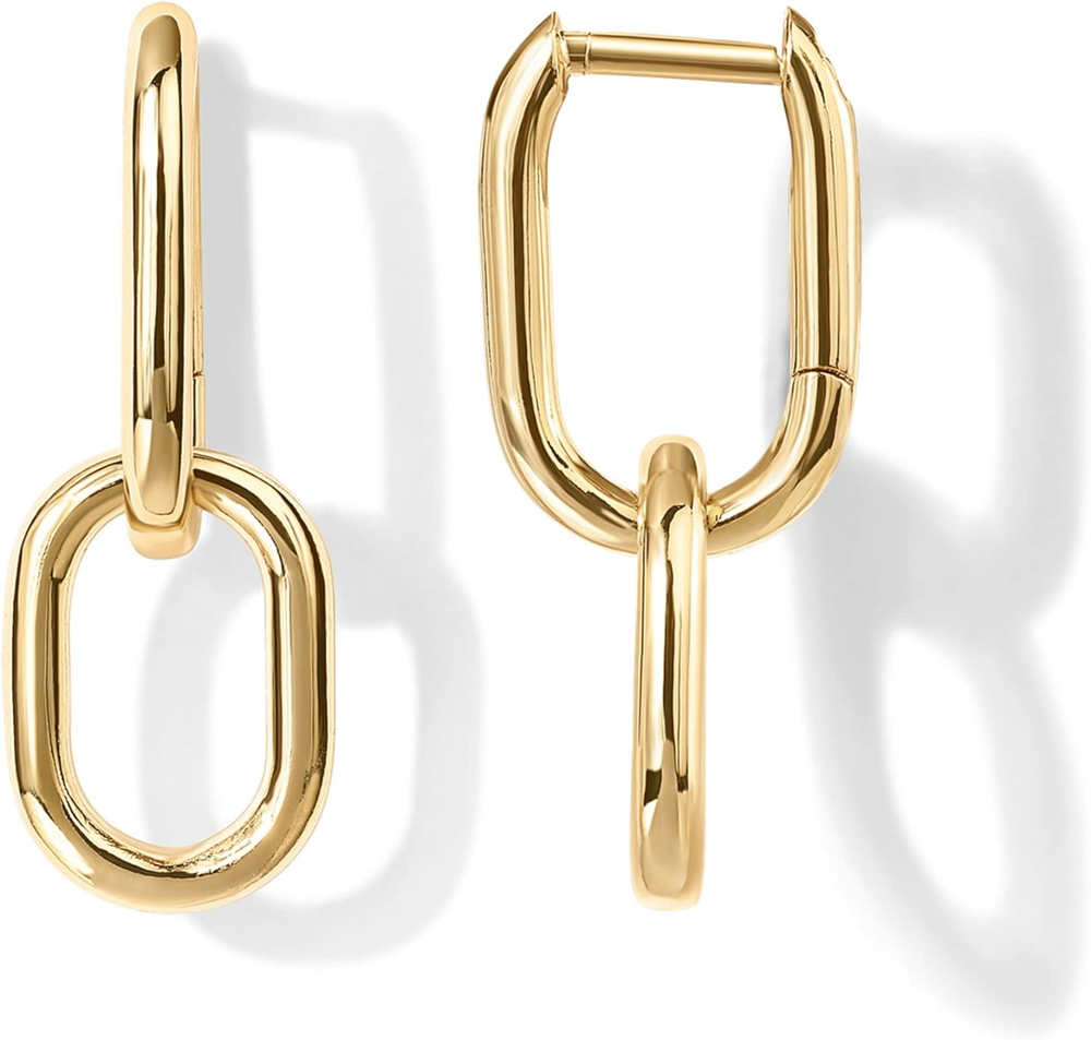 14K Gold Paperclip Link Huggie Earrings for Women - Convertible Statement Hoops