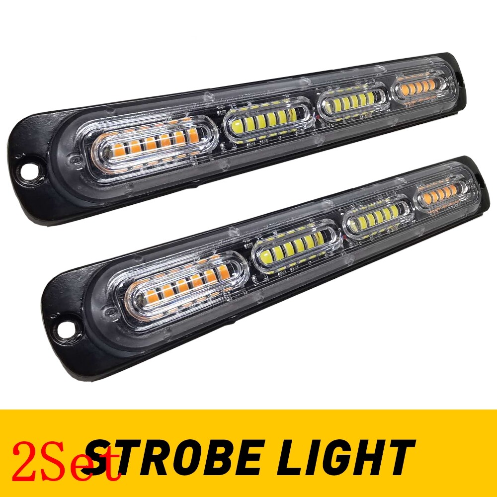 4PCS Amber/White 24LED Car Truck Warning Hazard Flashing Beacon Strobe Light Bar