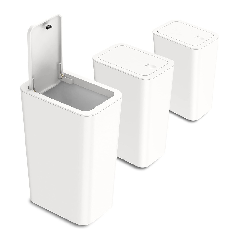 3 Pack 10L / 2.6 Gallon Small Trash Can with Lid, Bathroom Garbage Can with P...
