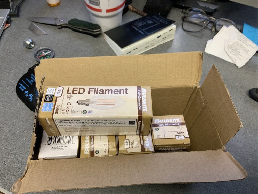 8 Pack Bulbrite Item 776724 LED Filament Bulb, 3000K, Fully Compatible Dimming