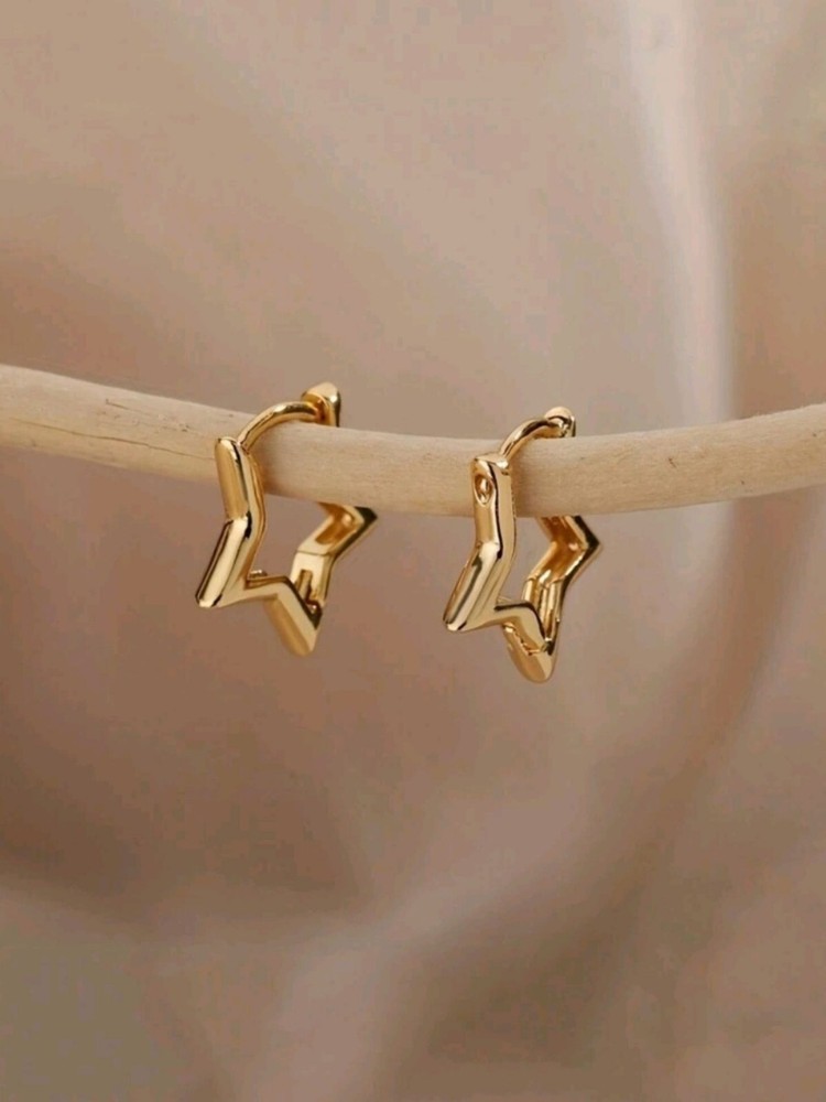 Gold Star Hoop Earrings 925