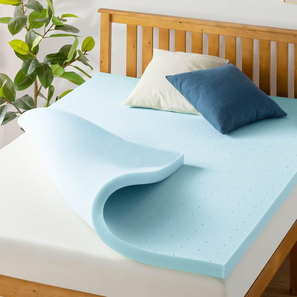 2 Inch Ventilated Memory Foam Mattress Topper, Cooling Gel Infusion, Queen Blue