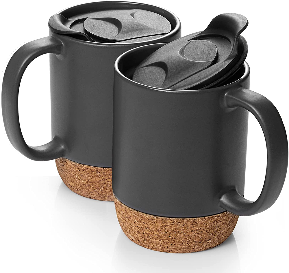DOWAN Coffee Mugs, 15 Oz Mug Set of 2, Large Ceramic Coffee Mug with Cork Bottom