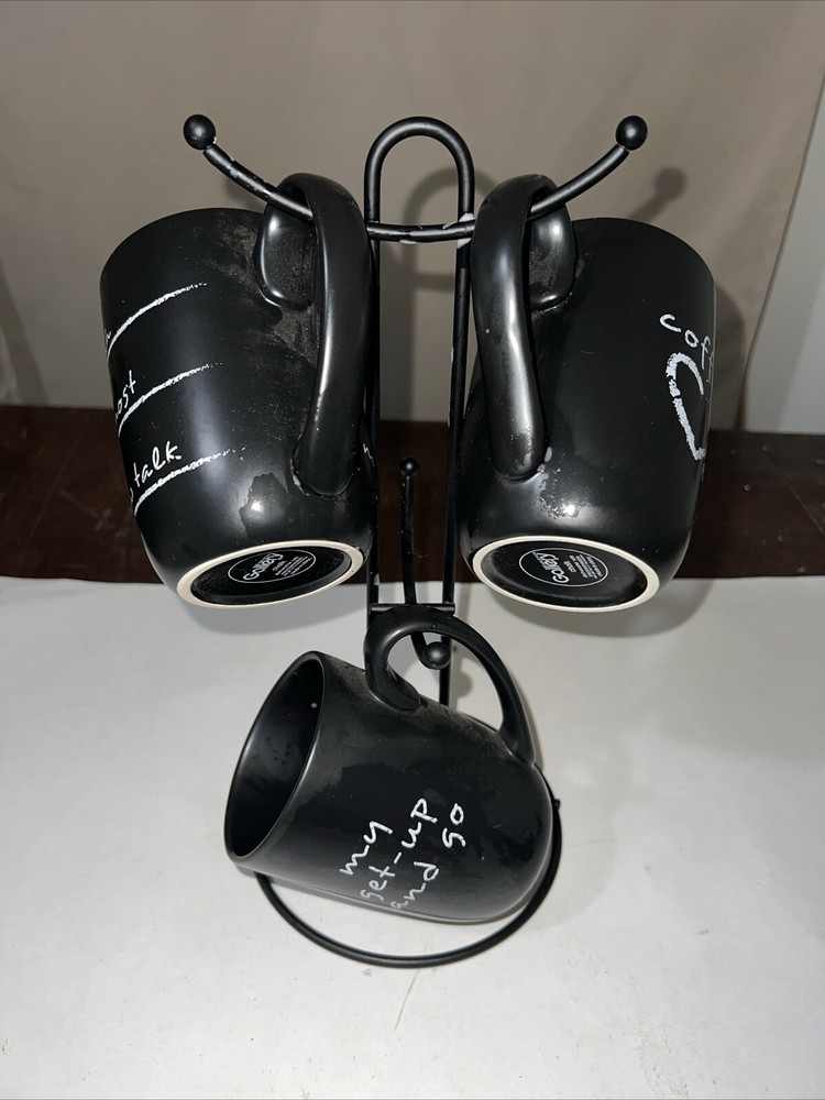 3 Gallery Chalk Charcoal black mugs LARGE With Cub Holder