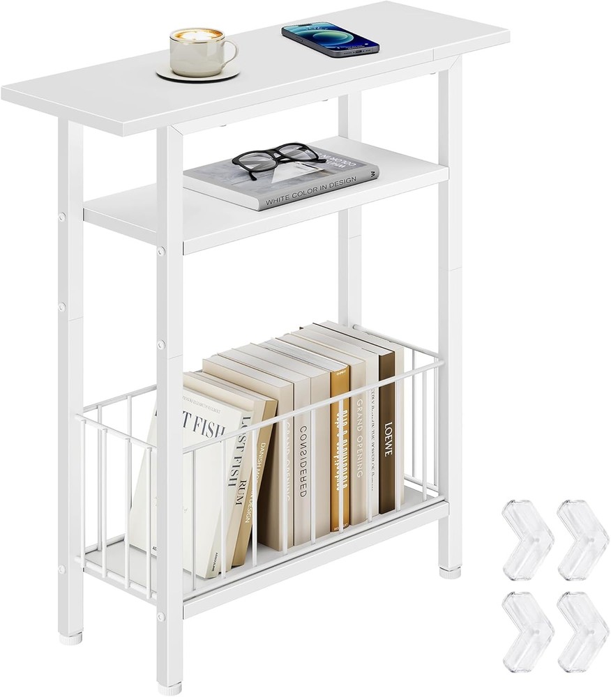 Vagusicc 3-Tier Narrow Side Table Skinny White Sofa Table for Small Spaces