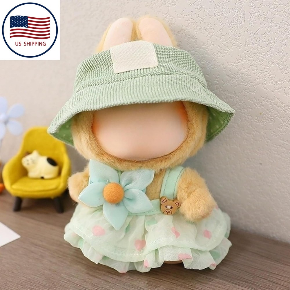17cm Plush Doll Clothes Set - Labubu Green Dress Skirt & Hat