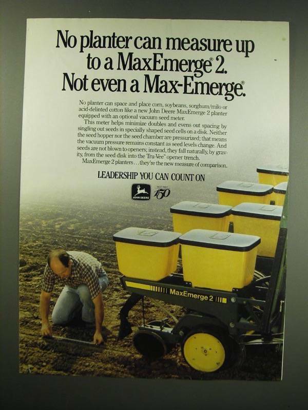 1987 John Deere MaxEmerge 2 Planter Ad - No planter can measure up