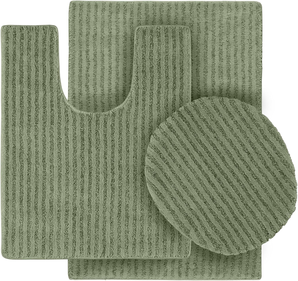 3-Piece Sheridan Nylon Washable Bathroom Rug Set, Deep Fern