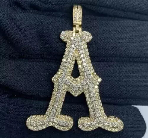 2.30Ct Round Moissanite Customize Name A Fancy Pendant In 14K Yellow Gold Plated