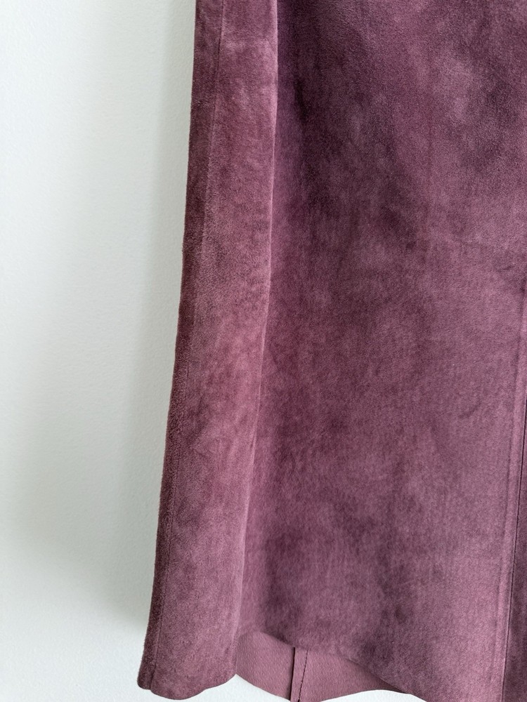 ✿ K.e.i Burgundy Suede Leather Skirt Womens Size S A Line Knee Length