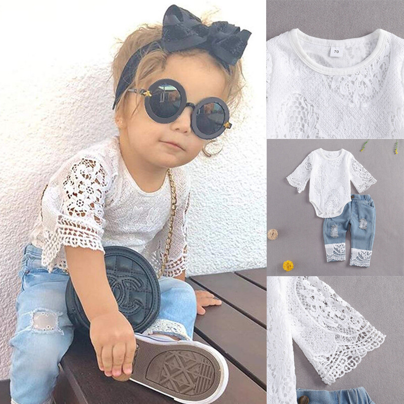 Newborn Kids Baby Girls Denim Clothes T-shirt Tops Jeans Pants Outfits Set