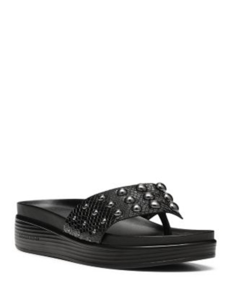 Donald Pliner Black Snake Wedge Thong Sandals Women Size 11 M