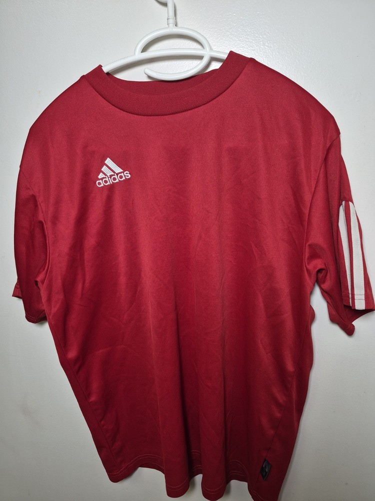 Adidas Shirt Mens Large Red Short Sleeve Soccer Training Gym Workout Training