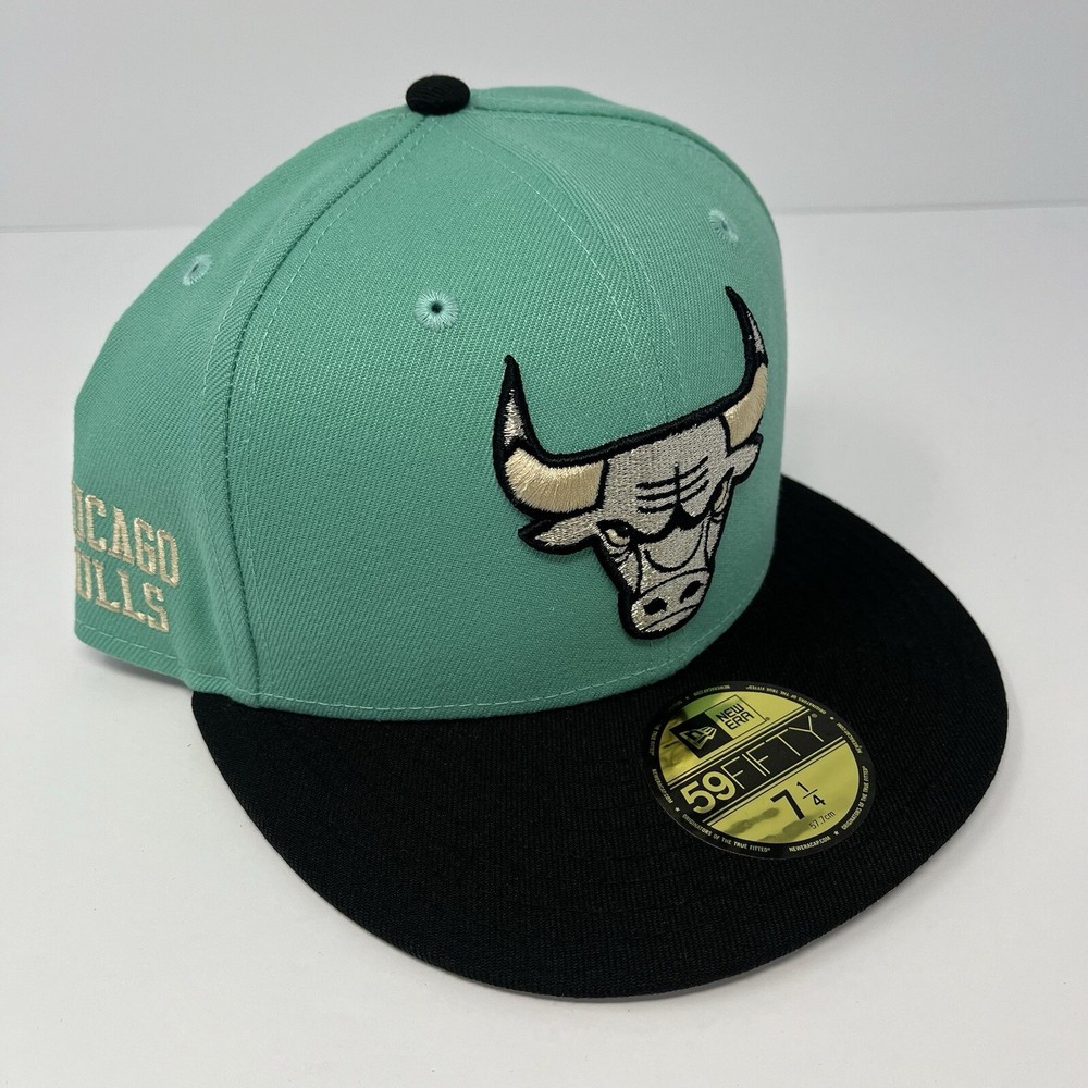 New Era 59FIFTY Chicago Bulls Turquoise Black Mens Fitted Hat Cap Size 7 1/4
