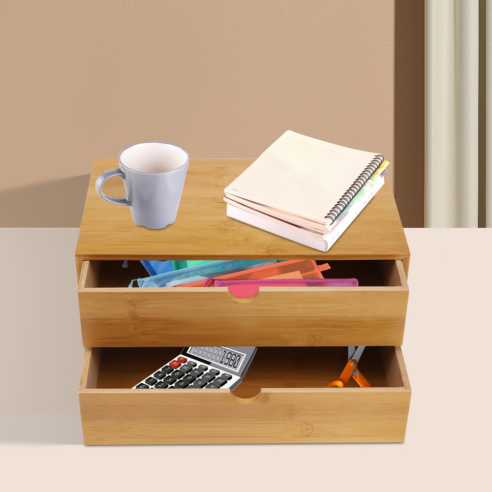 Bamboo Desktop Organizer Drawers for Office Table Storage and Organization  