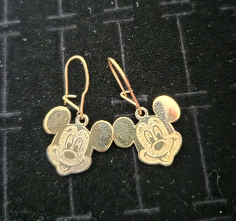 Vintage Sterling Silver MICKEY MOUSE Earrings Gold Vermeil Dangles DISNEY