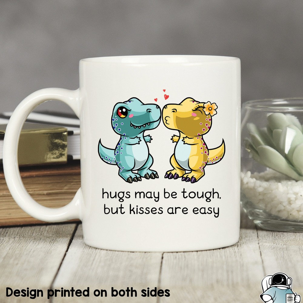 Dinosaur T-Rex Hugs Coffee Mug Cute Couple Gift for Him or Her