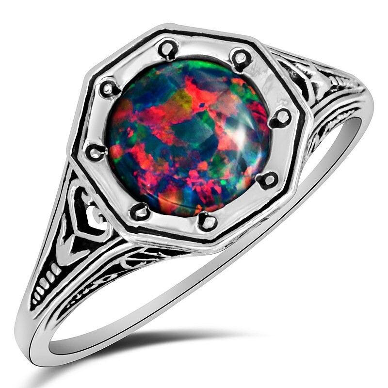 2CT Red Fire Opal 925 Solid Sterling Silver Filigree Ring Jewelry Sz 7 FX-1
