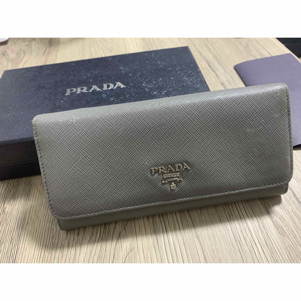 Prada Saffiano Leather Long Wallet with Metal Accents and Pass Case