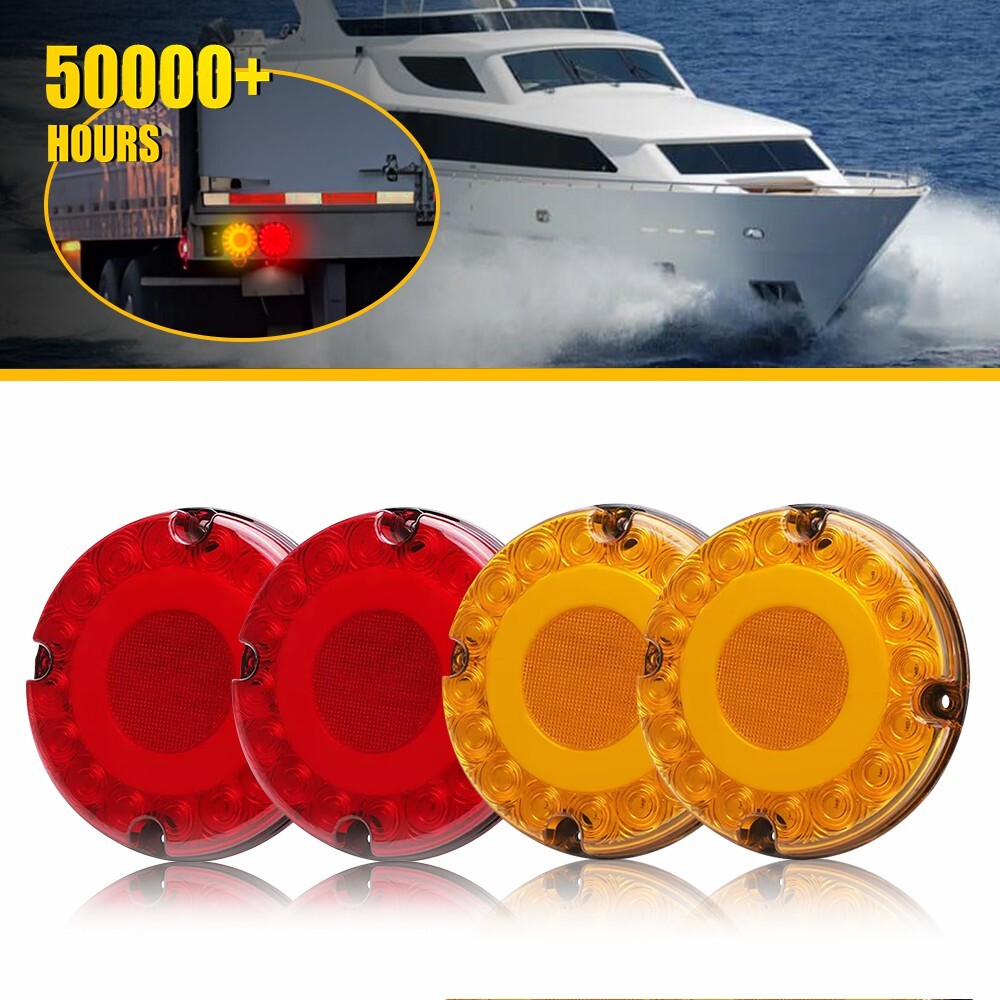 4X 7-Inch Round LED Truck Trailer Lights Amber Red 36-LED M for Stop Turn Tail Brake