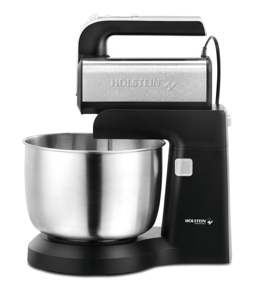 5-Speed 250W Hand Stand Mixer with LED Light in Black Stainless Steel