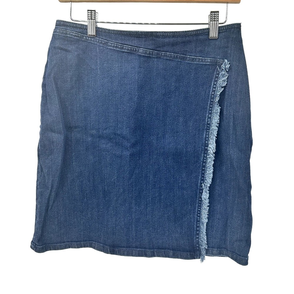 J Jill Denim Skirt Womens 4 Faux Wrap Blue Jean A-Line Coastal Knee Length