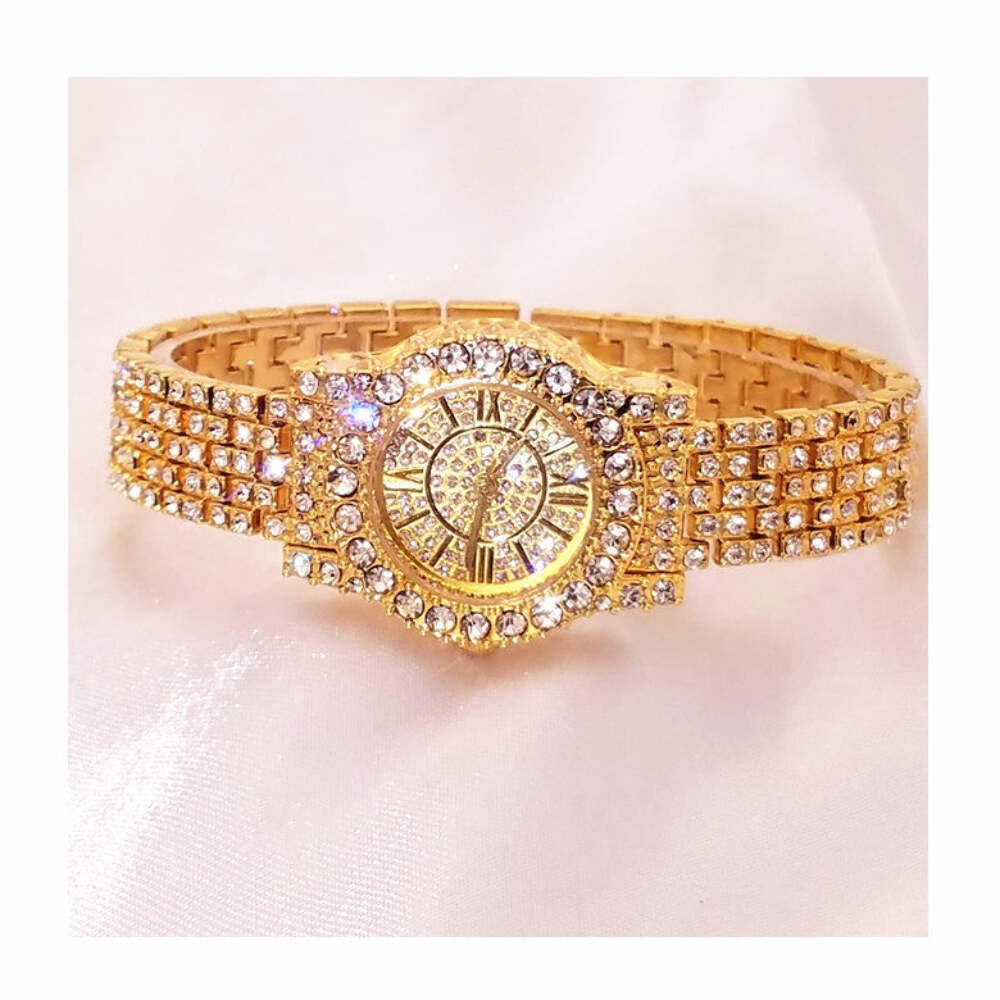 Glamorous Rhinestone Women's Waterproof Bracelet Watch with Jewelry Clasp