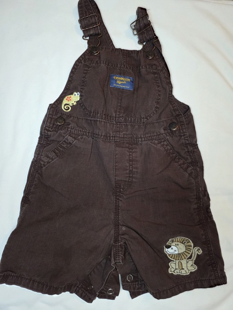 Oshkosh B'Gosh Vintage Brown Bib Overall Shorts Jungle Animal 24 Mo. Baby Boy