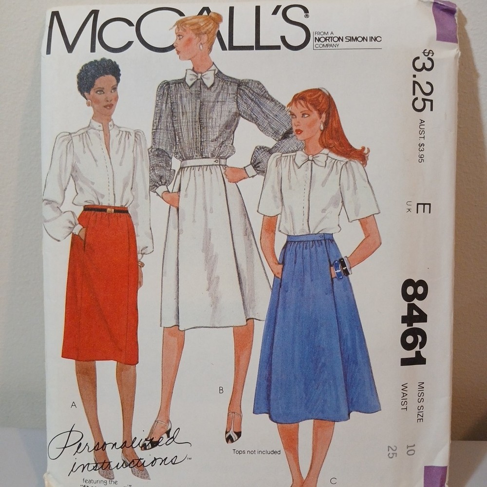 Vtg 80s McCall’s Skirt Sewing Pattern 8461 Size 10 Waist 25 Uncut