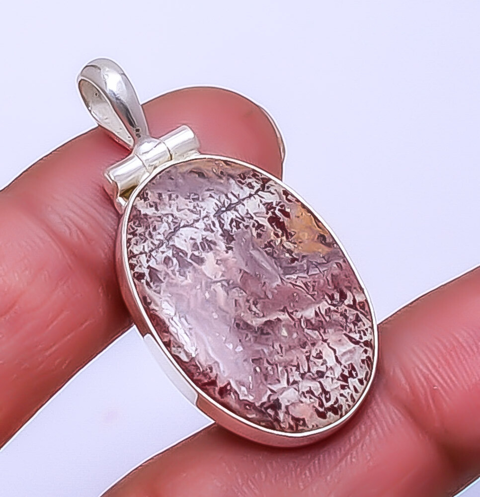 Sonoran Dendritic Jasper Gemstone Pendant in 925 Sterling Silver 1.56 Inches P30 Mexico  