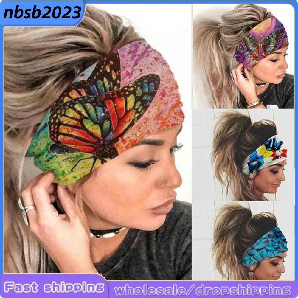 4Pcs Boho Headbands Stretchy Turban Headwraps Butterfly Bandanas