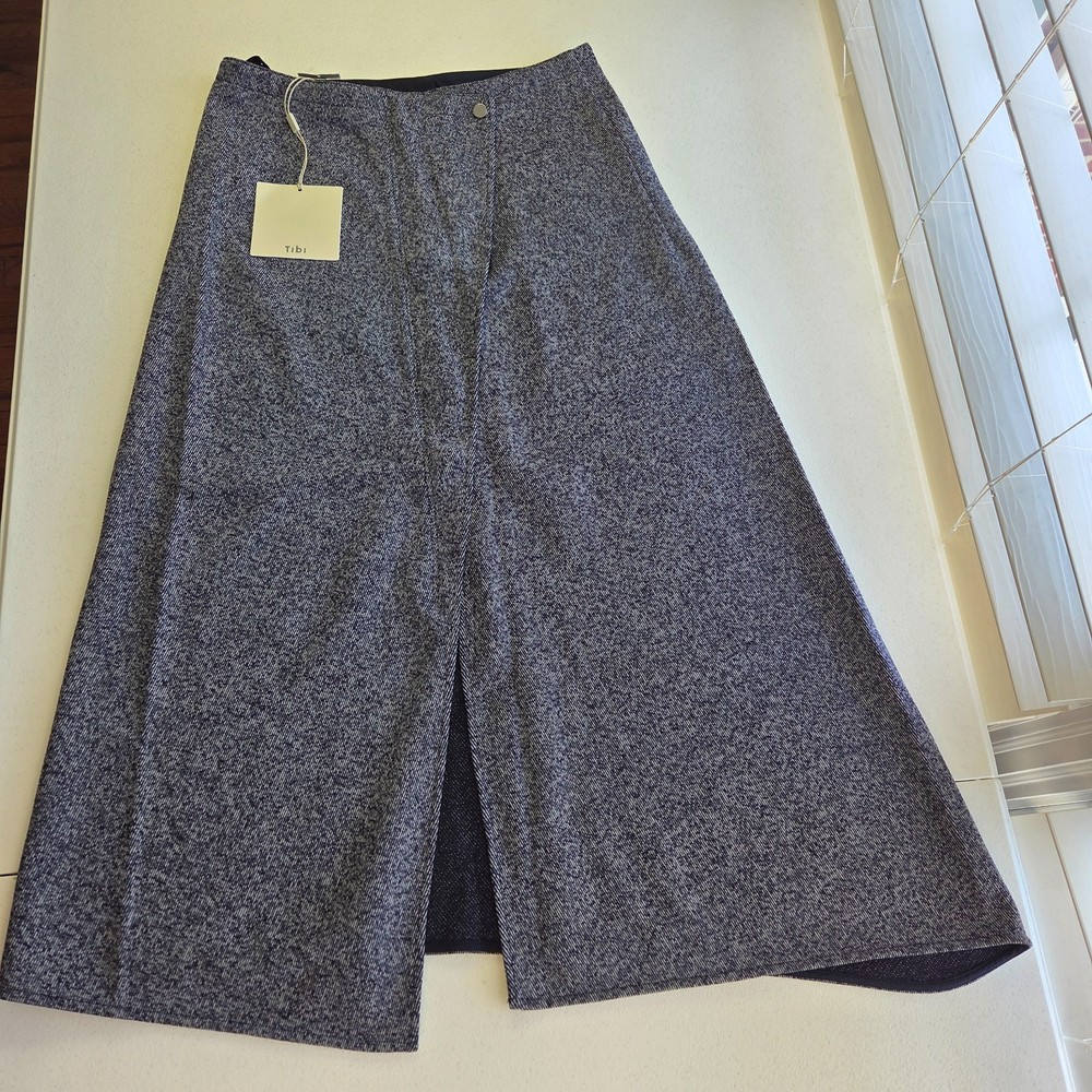 Tibi Speckled Knit Asymmetric Flare Skirt Navy Women Size 4 NWT Retail $495