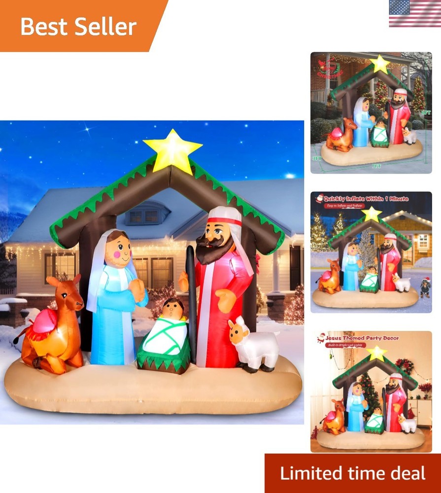 Colorful 7FT Christmas Nativity Display with Baby Jesus - Indoor and Outdoor