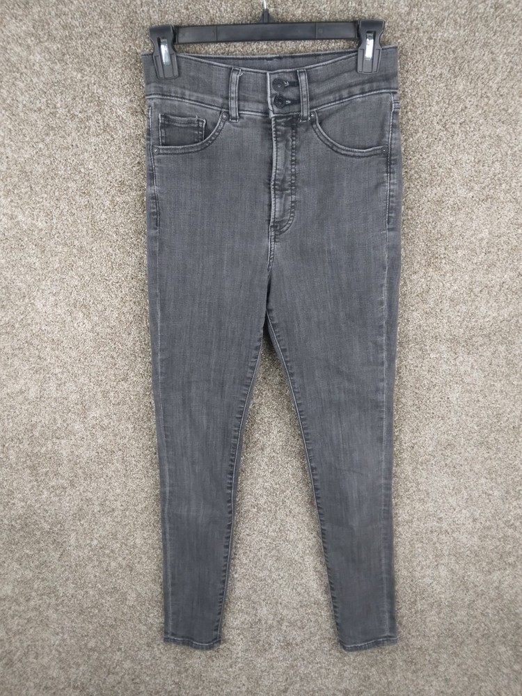 Express Skinny Super High Rise Jeans Women 2R Gray Straight Leg Stretch