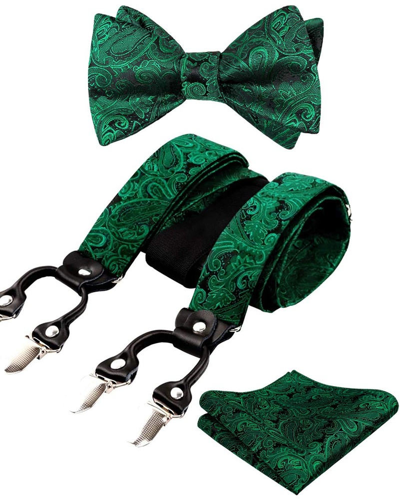 Alizeal Paisley Suspenders Self-Tie Bow Tie Pocket Square Set for Men