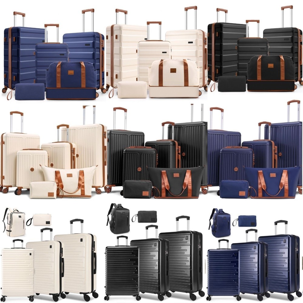Luggage Sets 3/4/5 Piece, ABS+PC Hard Shell Suitcases with TSA Lock & Side Hook~