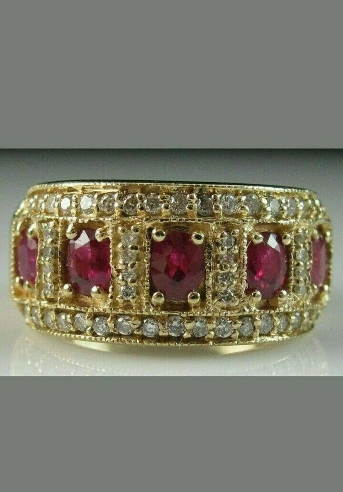1.50Ct Oval Cut Simulated Red Ruby Wedding Band Ring In 14K Yellow Gold Plated