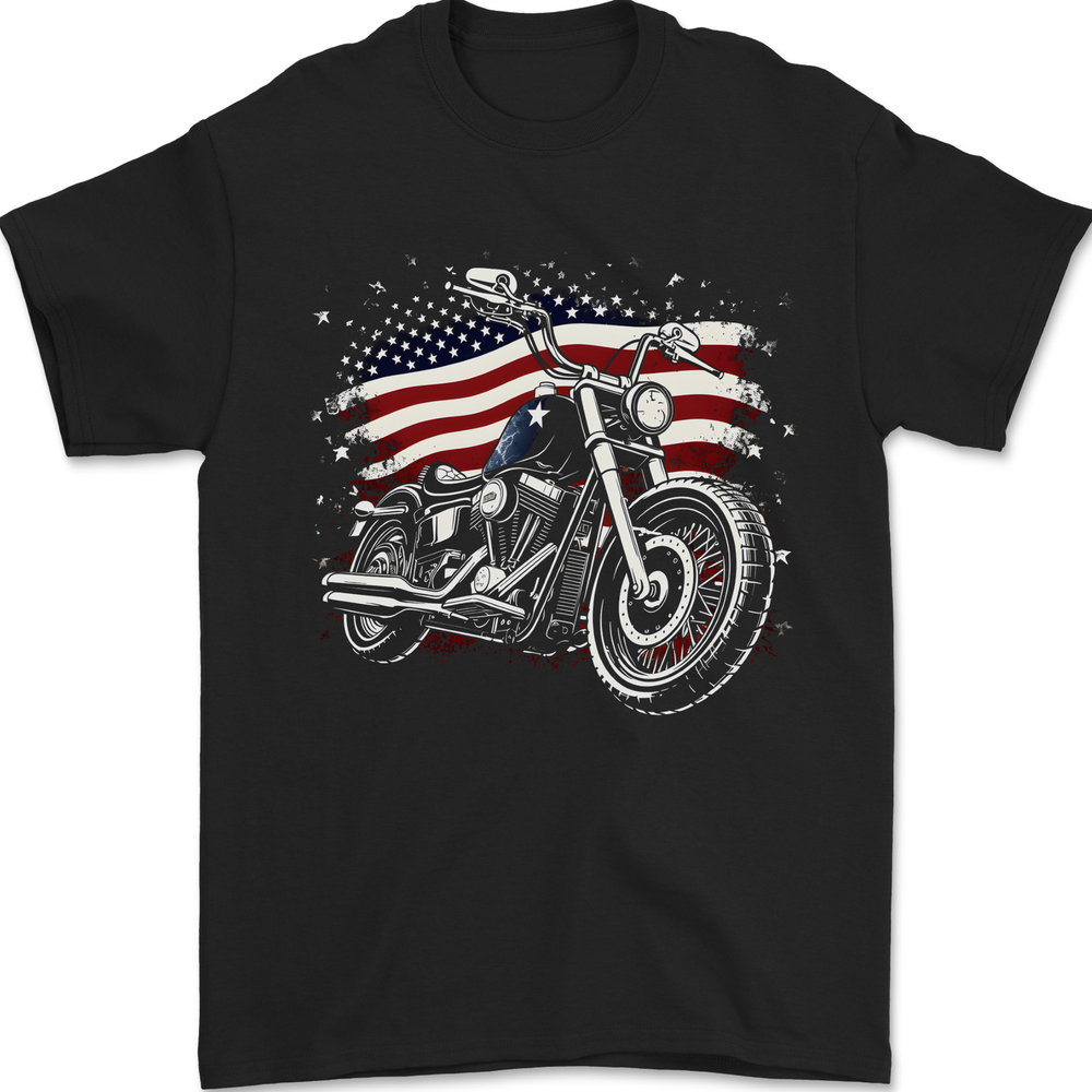USA Biker Motorcycle American Flag Mens T-Shirt 100% Cotton