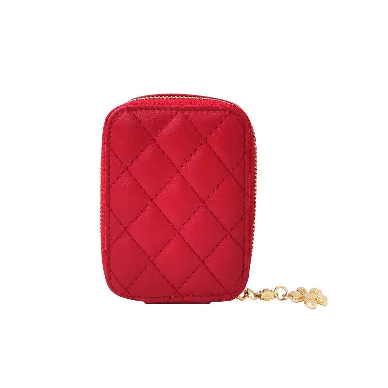 Genuine Leather Portable Lipstick Cosmetic Bag With Mirror Mini Makeup Bag Case