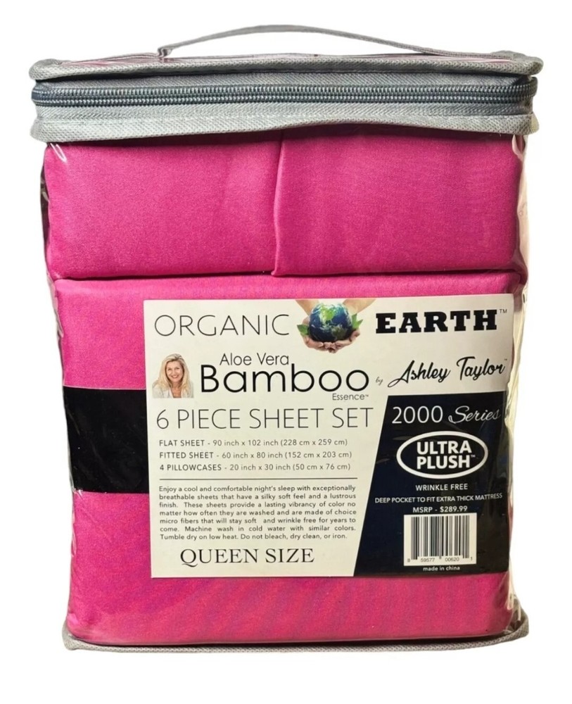 ASHLEY TAYLOR Aloe Vera Bamboo Essence 2000 Queen 6pc Hot Pink Deep Pocket Sheet