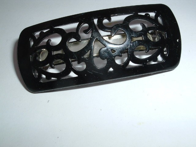 Vintage Art Nouveau Black Celluloid  Hair Barrette