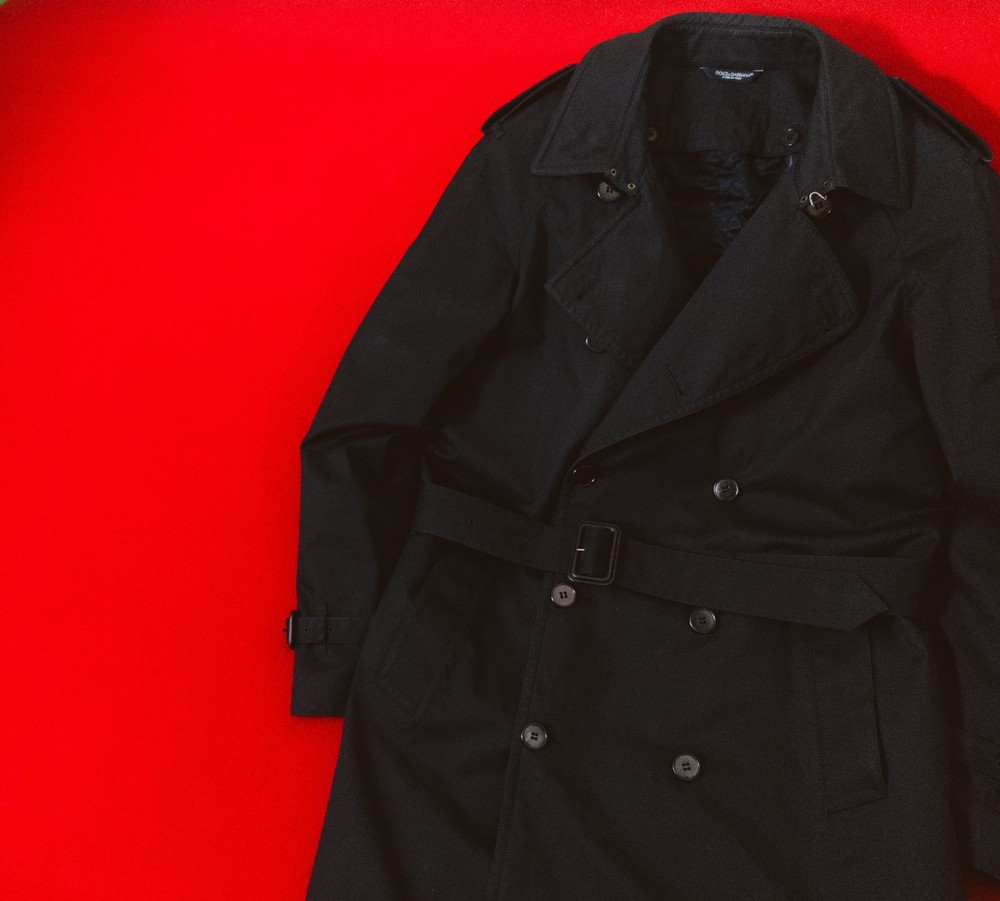 DOLCE & GABBANA Men Black Cotton Trench Coat Size 48 / M - L Wool Lining Double
