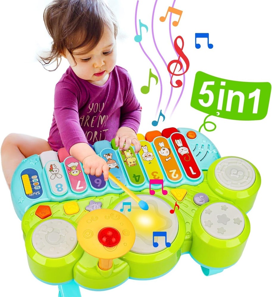 AugToy 3-in-1 Baby Musical Toy Set with Piano Xylophone Drum for 1-Year-Olds