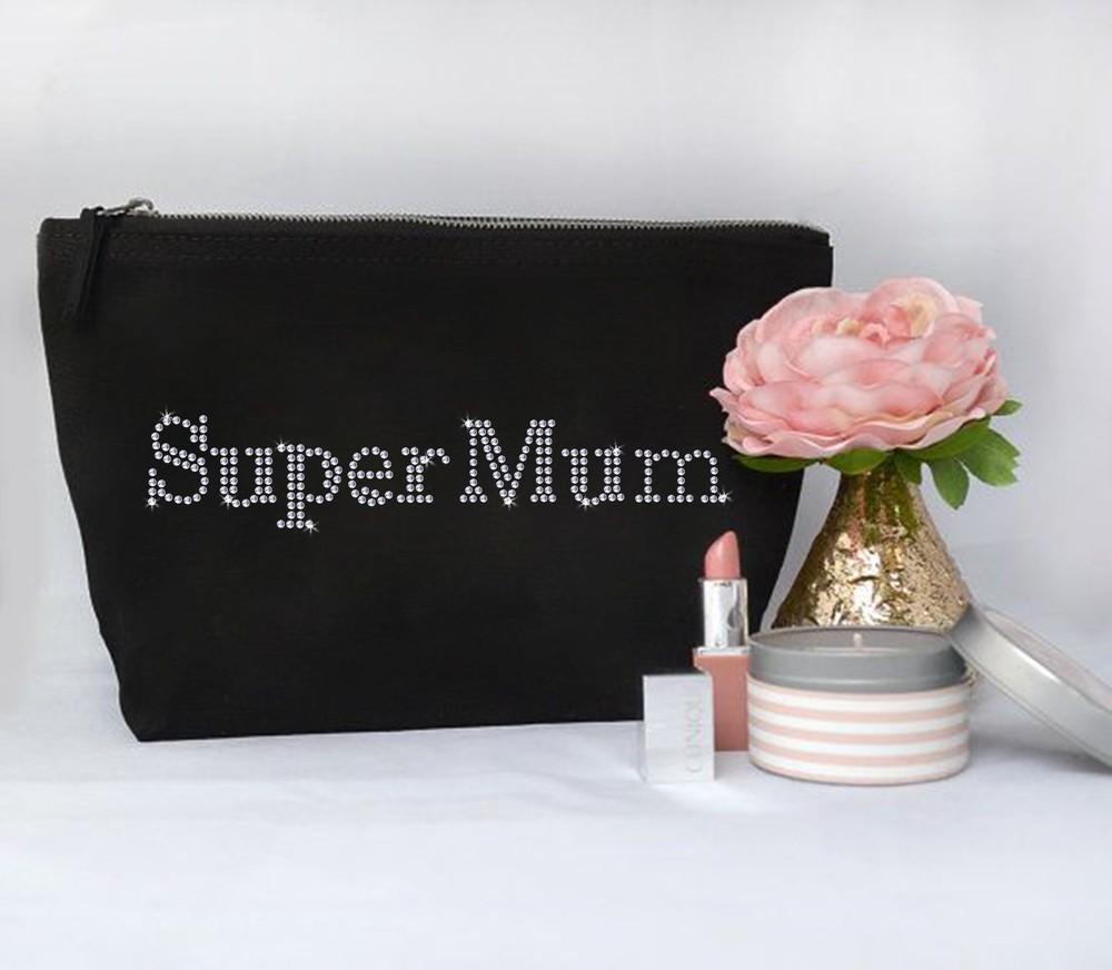 Mothers Day Personalised Crystal MAKE UP BAG Accessory Mum Birthday present gift-image