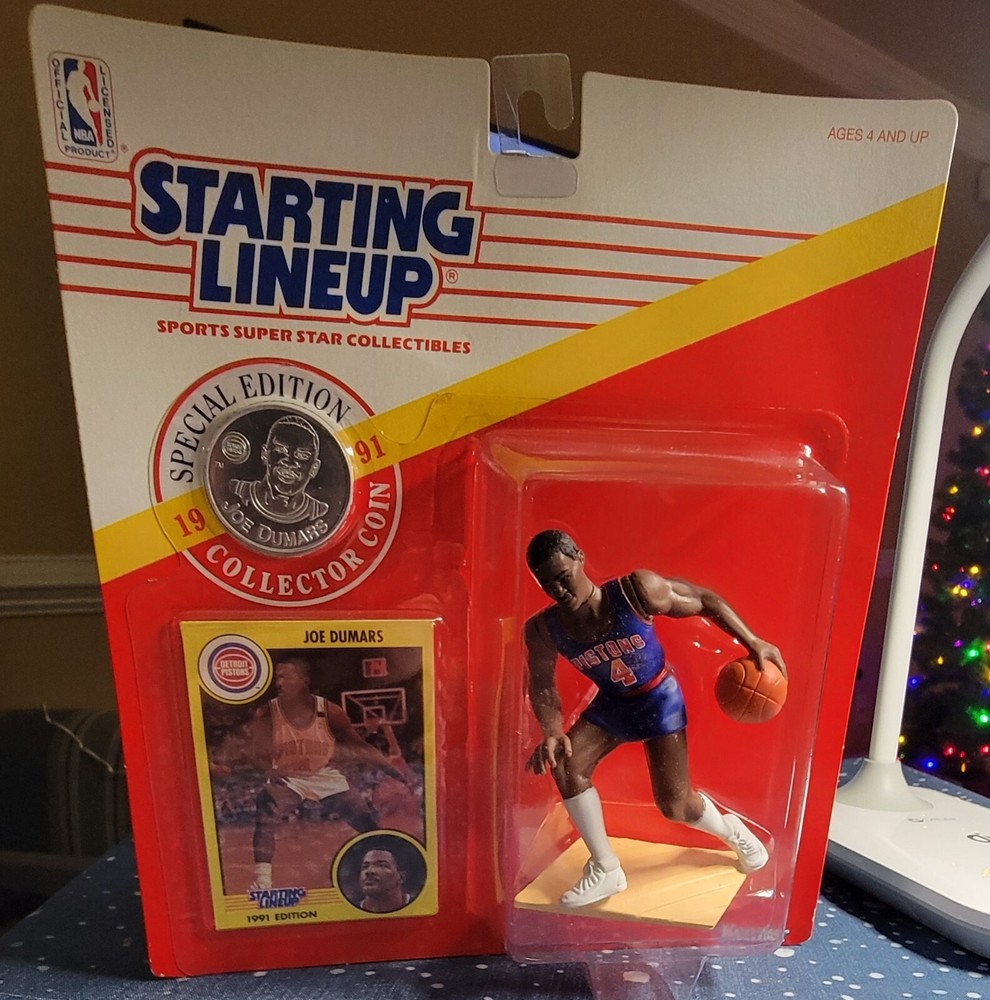 1991 NBA Detroit Pistons Joe Dumars Starting Lineup Kenner Set with Coin and Card New