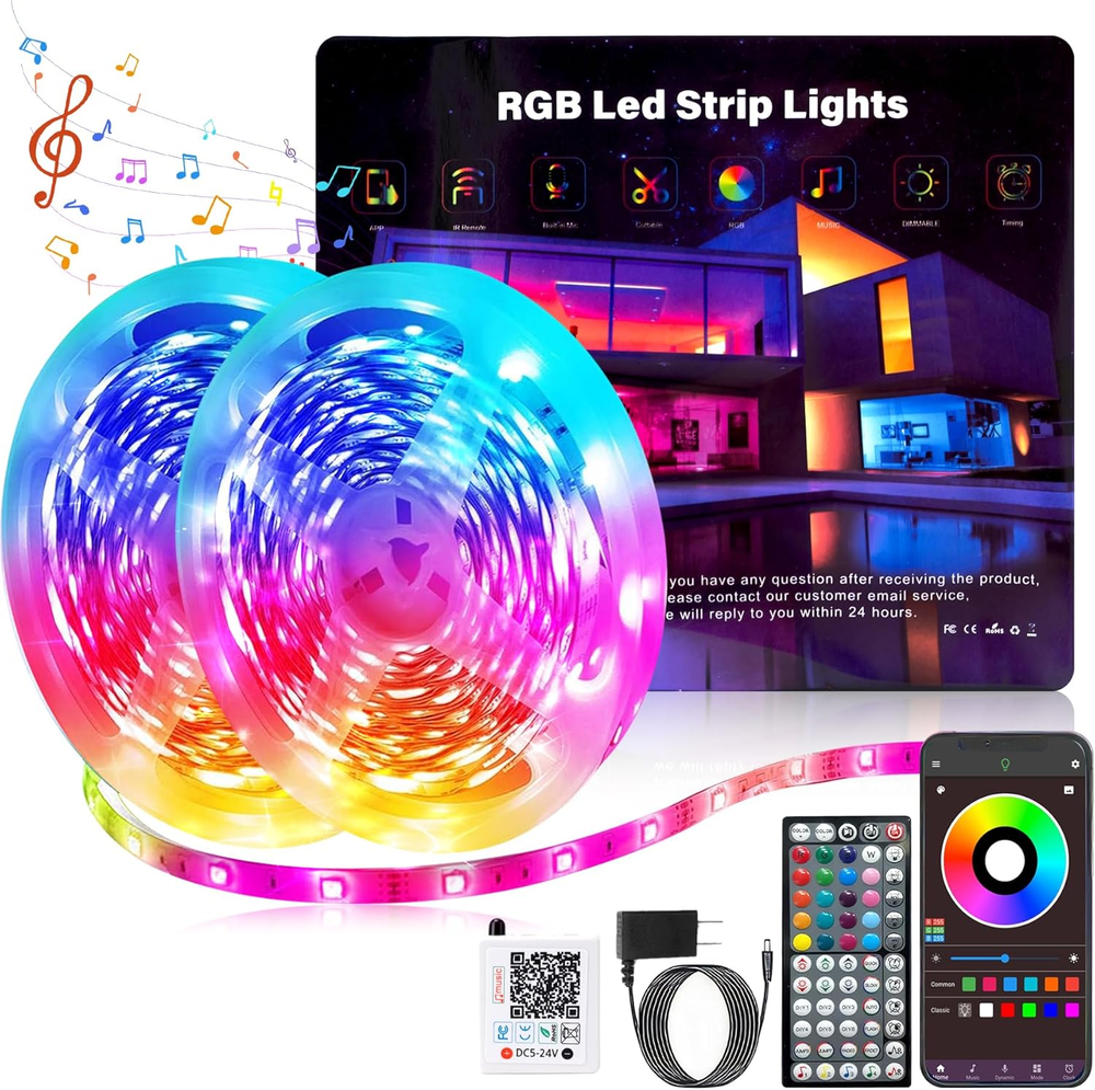 LED Lights for Bedroom 100FT, Music Sync Color Changing RGB LED Strip Lights, Cu
